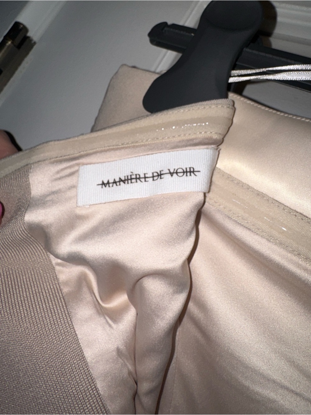 Maniere De Voir Strapless Satin Bustier in Pearl and Taupe - Picture 3 of 4